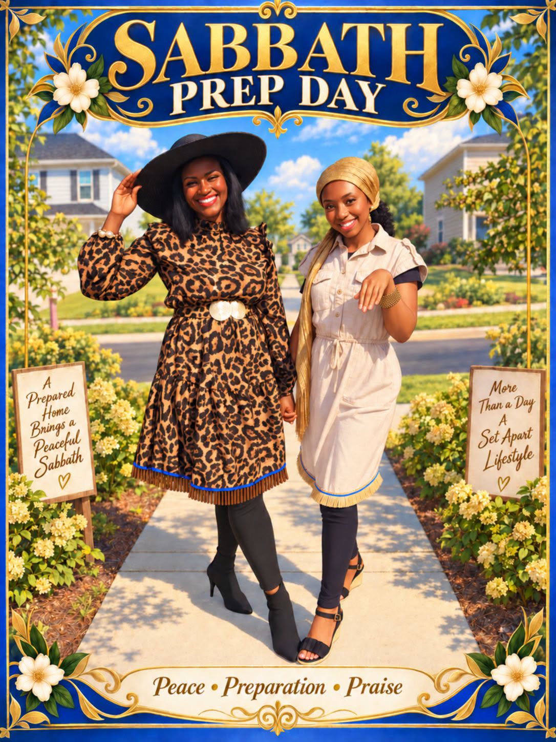 Sabbath Prep Day artwork with two women dressed for Sabbath preparation